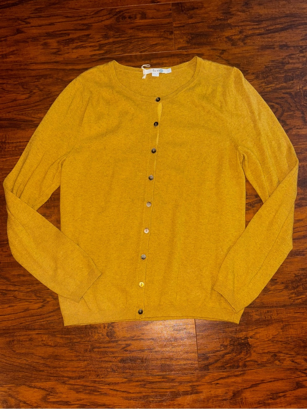 Boden Button-Front Cardigan Sweater Mustard Yellow Cotton Cashmere Blend